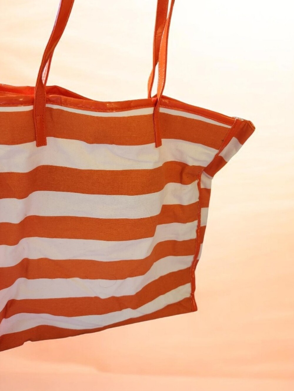 Striped Orange and White Women's Tote Bag with Shoulder Straps